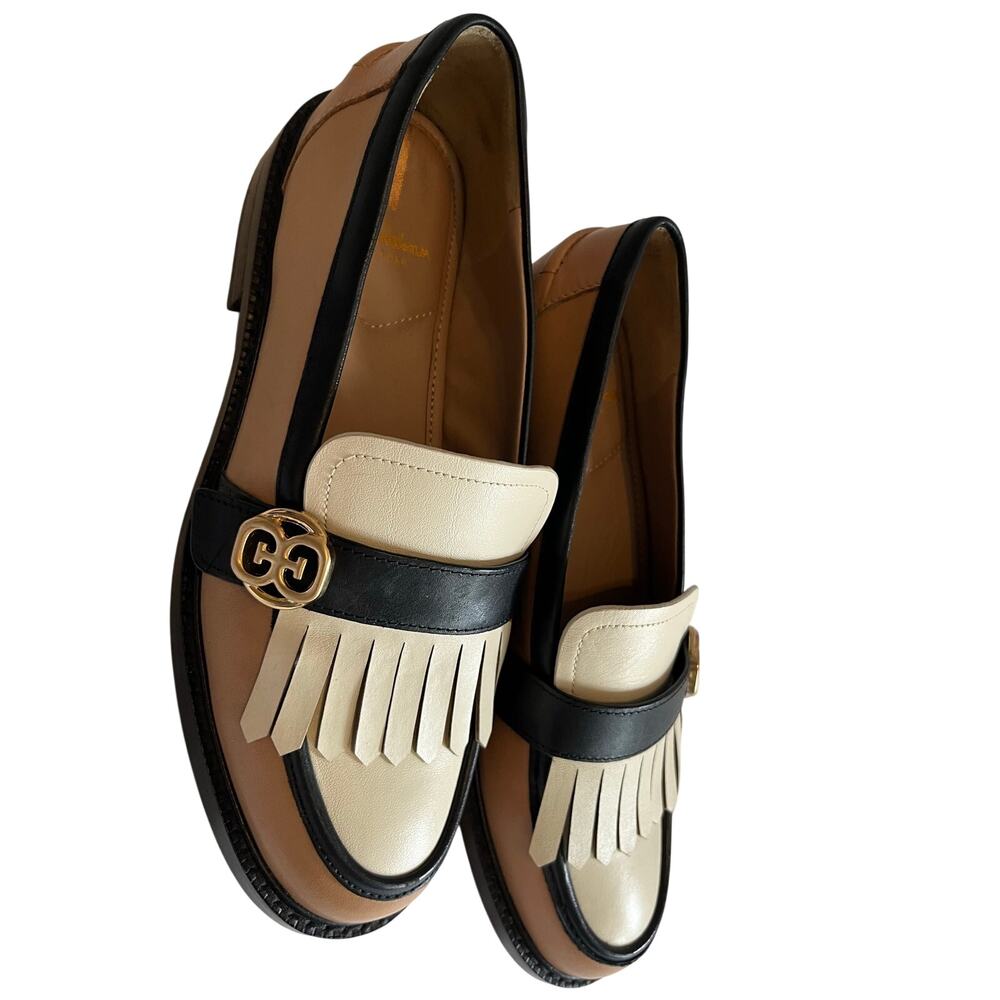 Sam Edelman Charlie Colorblock Kiltie Fringe Loafers Leather Tan Ivory Black 7.5